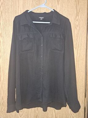 A.N.A. A New Approach Long-Sleeve Black Button-Front Blouse